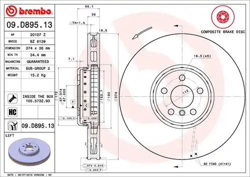 спирачен диск BREMBO 09.D895.13