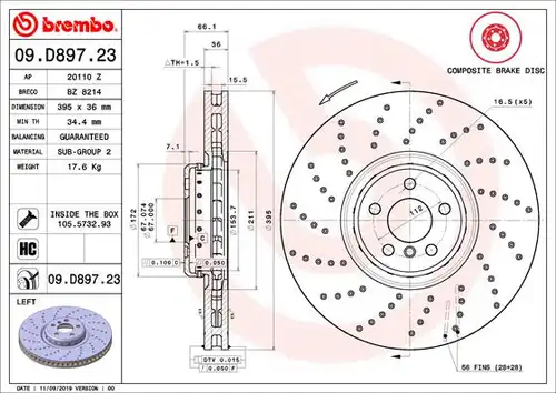 спирачен диск BREMBO 09.D897.23