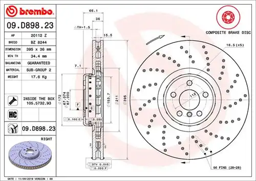 спирачен диск BREMBO 09.D898.23