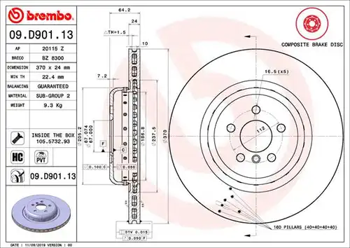 спирачен диск BREMBO 09.D901.13