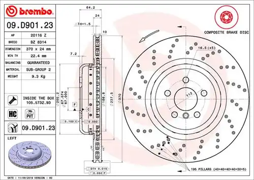 спирачен диск BREMBO 09.D901.23