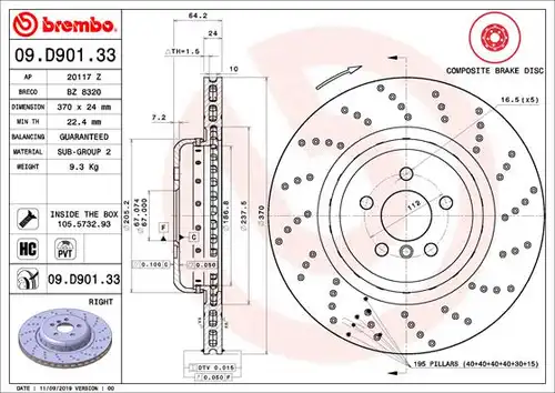 спирачен диск BREMBO 09.D901.33