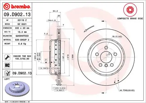 спирачен диск BREMBO 09.D902.13