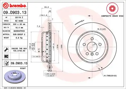 спирачен диск BREMBO 09.D903.13