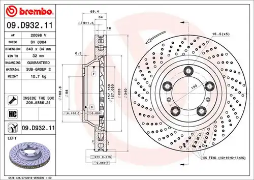 спирачен диск BREMBO 09.D932.11