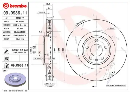 спирачен диск BREMBO 09.D936.11