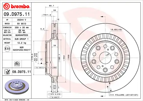 спирачен диск BREMBO 09.D975.11