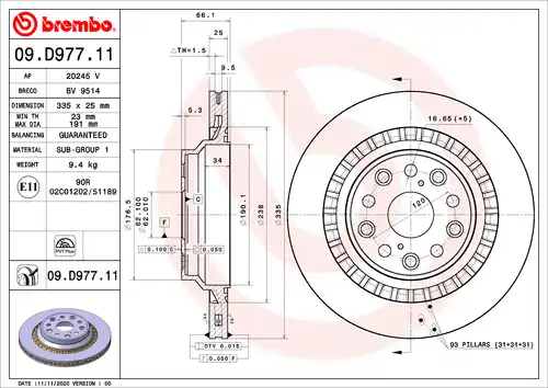 спирачен диск BREMBO 09.D977.11