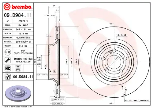 спирачен диск BREMBO 09.D984.11