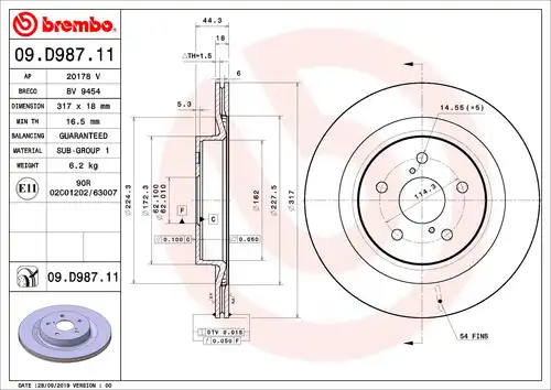 спирачен диск BREMBO 09.D987.11