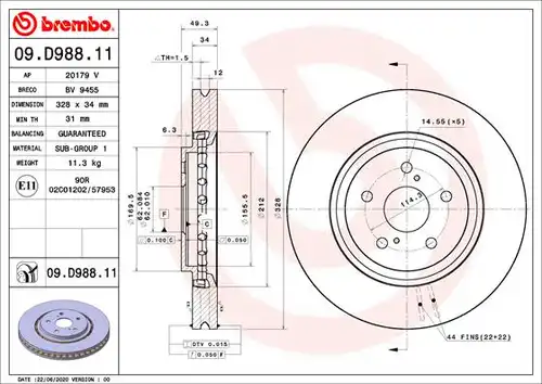 спирачен диск BREMBO 09.D988.11