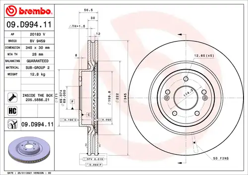 спирачен диск BREMBO 09.D994.11