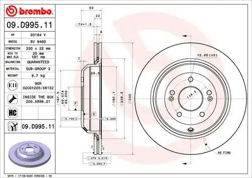 спирачен диск BREMBO 09.D995.11