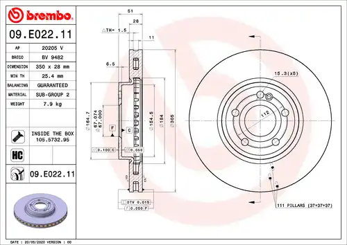 спирачен диск BREMBO 09.E022.11