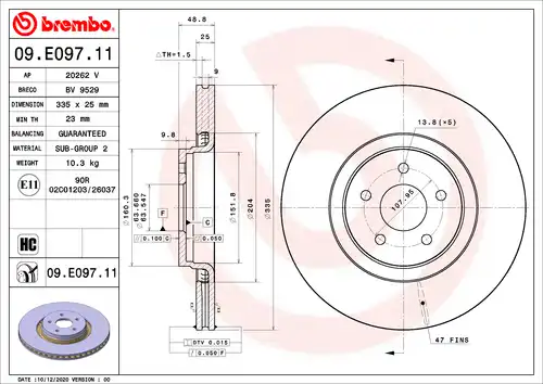 спирачен диск BREMBO 09.E097.11