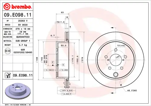 спирачен диск BREMBO 09.E098.11