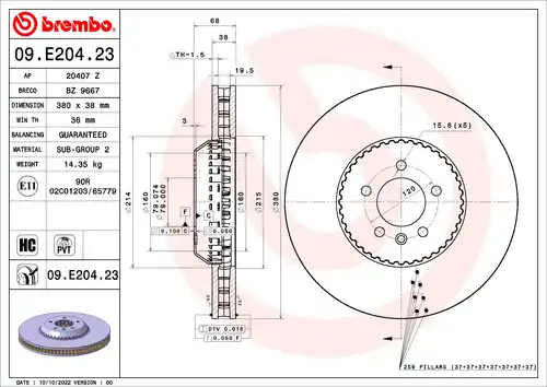 спирачен диск BREMBO 09.E204.23