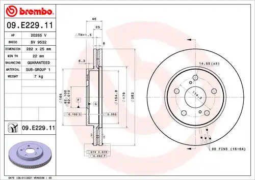 спирачен диск BREMBO 09.E229.11