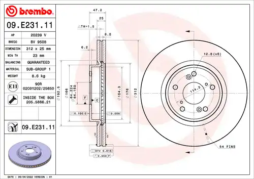 спирачен диск BREMBO 09.E231.11