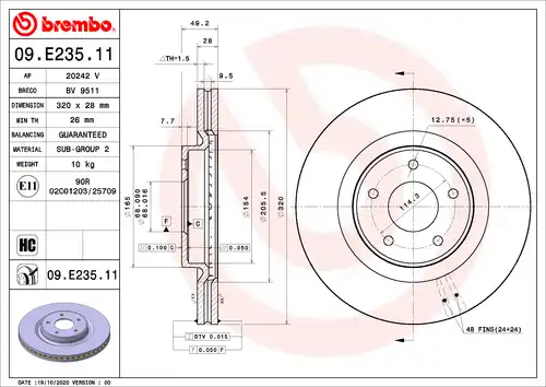 спирачен диск BREMBO 09.E235.11