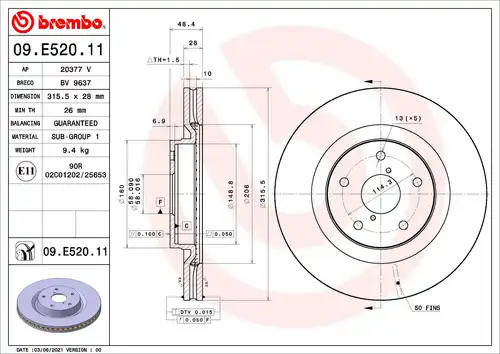 спирачен диск BREMBO 09.E520.11