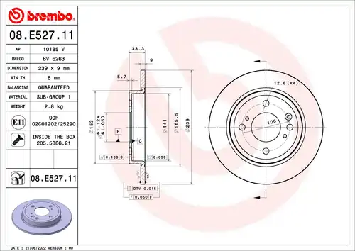 спирачен диск BREMBO 09.E528.11