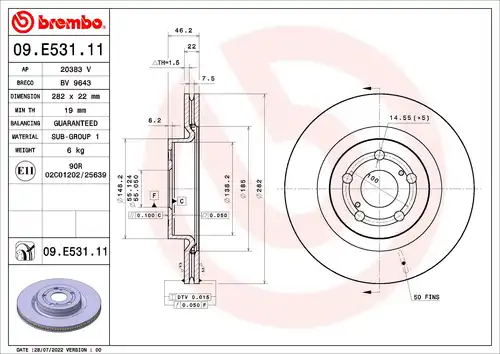 спирачен диск BREMBO 09.E531.11