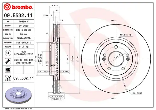 спирачен диск BREMBO 09.E532.11