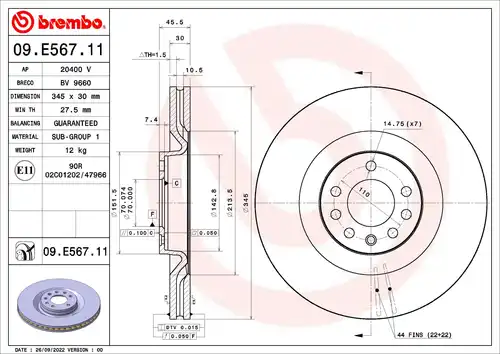 спирачен диск BREMBO 09.E567.11