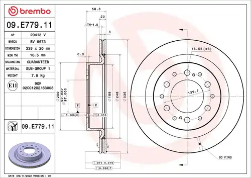 спирачен диск BREMBO 09.E779.11