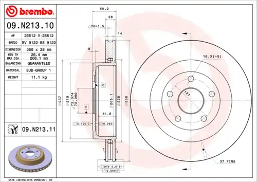 спирачен диск BREMBO 09.N213.11