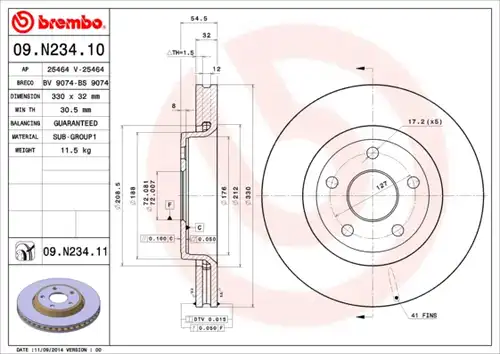 спирачен диск BREMBO 09.N234.11