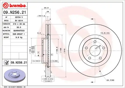 спирачен диск BREMBO 09.N256.21