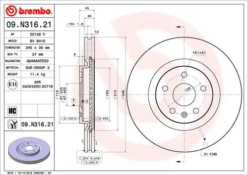 спирачен диск BREMBO 09.N316.21