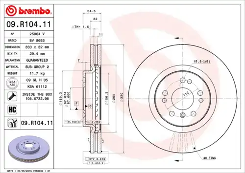 спирачен диск BREMBO 09.R104.11