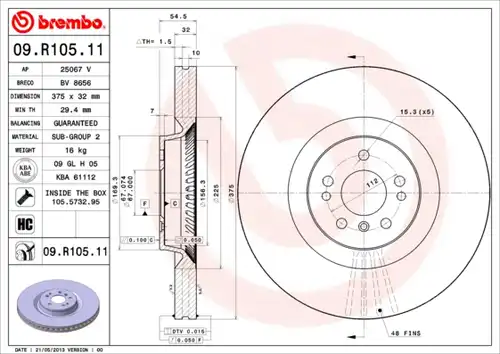 спирачен диск BREMBO 09.R105.11