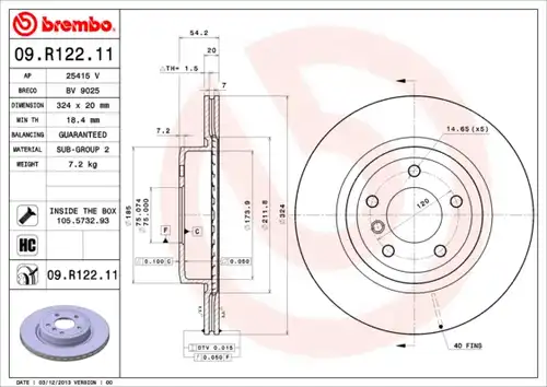 спирачен диск BREMBO 09.R122.11