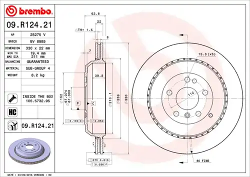 спирачен диск BREMBO 09.R124.21