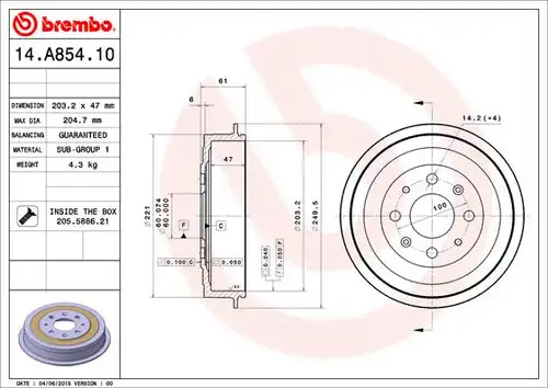 спирачен барабан BREMBO 14.A854.10