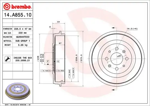 спирачен барабан BREMBO 14.A855.10