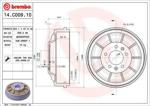 спирачен барабан BREMBO 14.C009.10