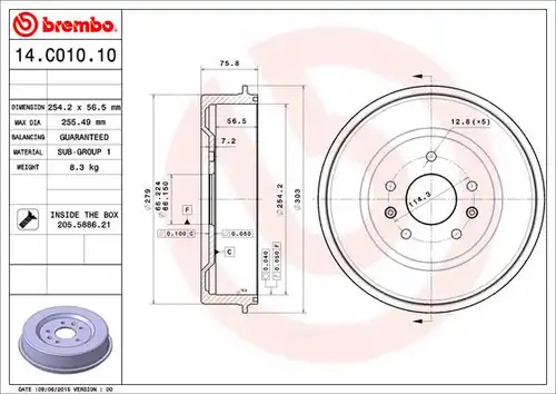 спирачен барабан BREMBO 14.C010.10