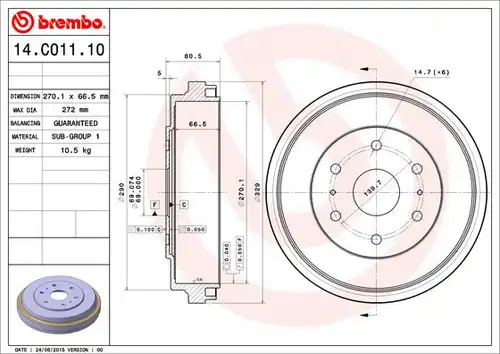 спирачен барабан BREMBO 14.C011.10