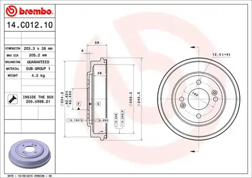 спирачен барабан BREMBO 14.C012.10