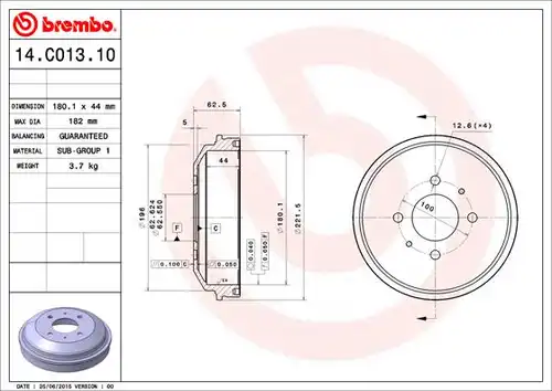 спирачен барабан BREMBO 14.C013.10