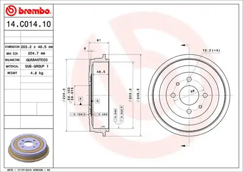 спирачен барабан BREMBO 14.C014.10