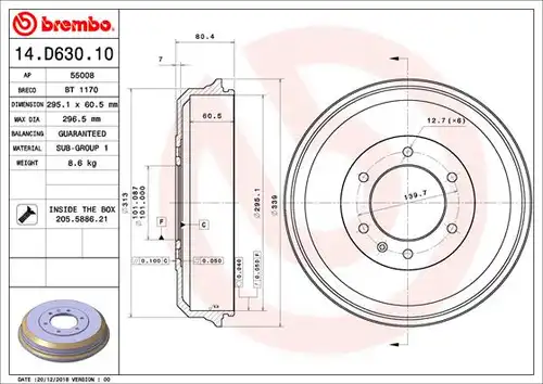 спирачен барабан BREMBO 14.D630.10