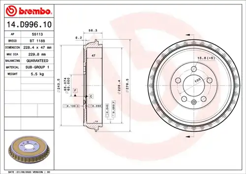 спирачен барабан BREMBO 14.D996.10