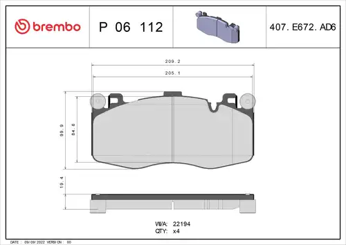 накладки BREMBO P 06 112