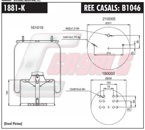 маншон, въздушно окачване CASALS B1046